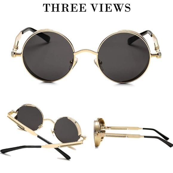 Vintage Round Steampunk Sunglasses for Women Men R - Picture 4 of 10
